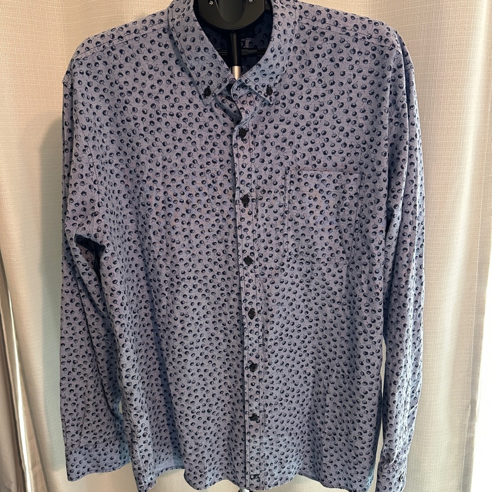Cutter & Buck Men’s Patterned Chambray Ling Sleeve Button Down Shirt Stretch XXL